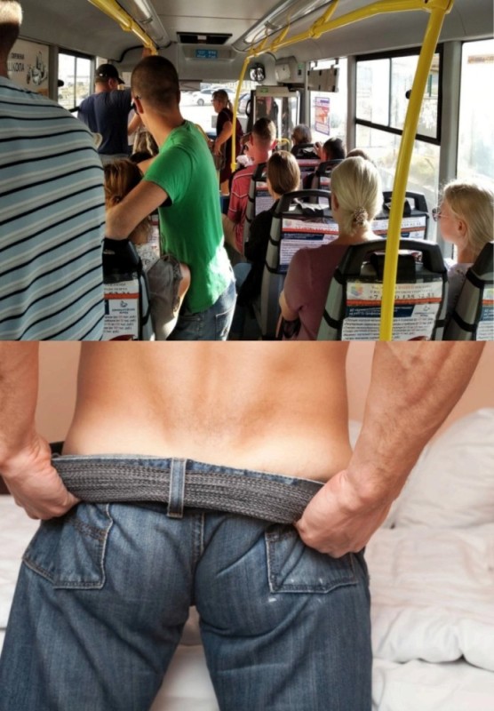 Создать мем: мужик в трусах в автобусе, человек, парень в маршрутке