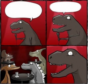 Создать мем: мем динозавр стендап плачет, тирекс стендапер, мем динозавр стендап
