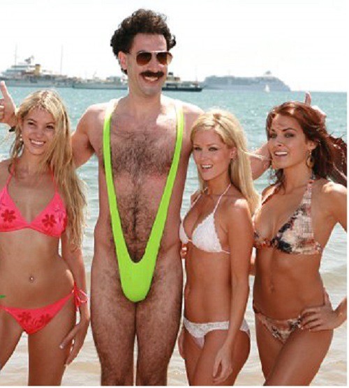 Create meme: men's G-string swimsuit, swimsuit Borat, borat cowards