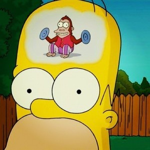 Create meme: Homer Simpson, Homer with the monkey in the head, the monkey in the head of Homer