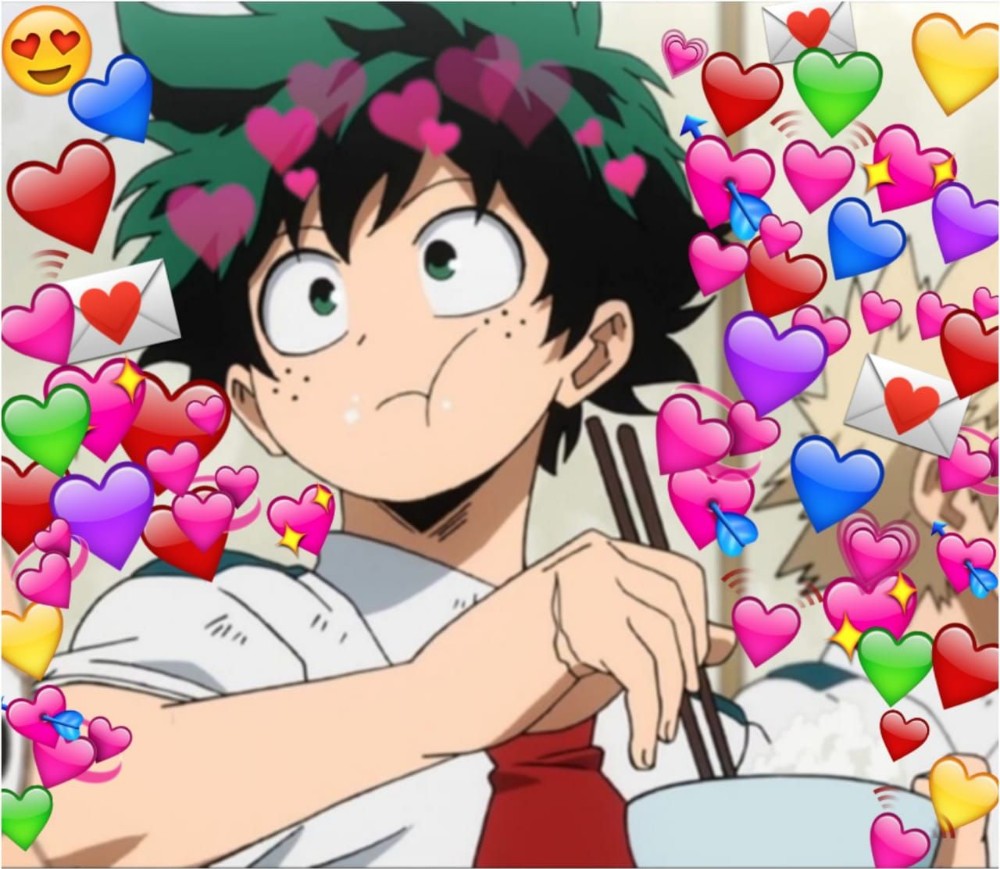 Create meme: Izuku Midoria with hearts, Izuku Midoriya anime, midori hero academy