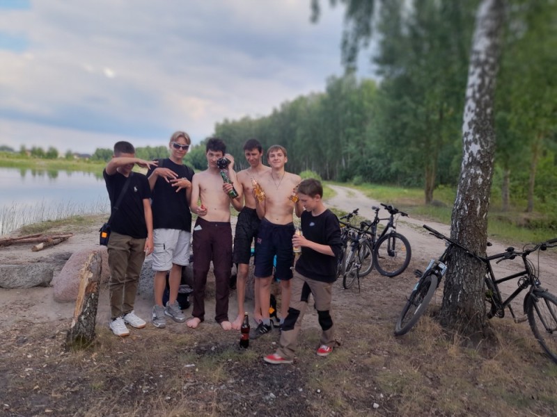 Create meme: forest lake, friends , on the bike 