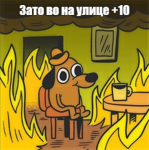 Создать мем: this is fine dog мем, собачка в огне мем, this is fine