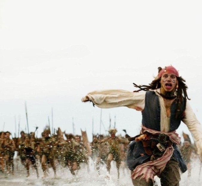 Create meme: pirates of the Caribbean Jack Sparrow runs, pirates of the Caribbean Jack, pirates of the Caribbean johnny Depp 
