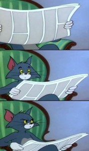 Create meme: Tom with the newspaper meme, that with the newspaper, Tom and Jerry meme