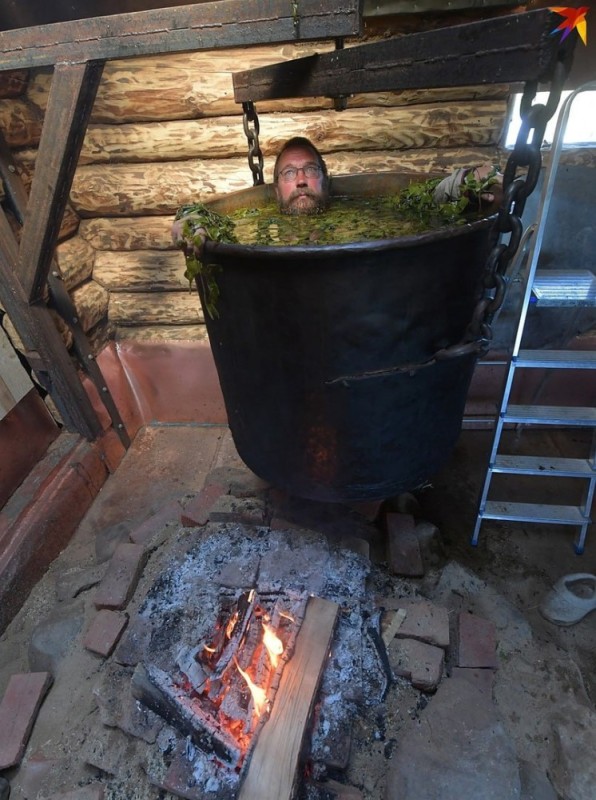 Create meme: German Sterligov in the cauldron, Egor Letov ate borscht and sang optimism while he was sleeping, German Sterligov in a vat