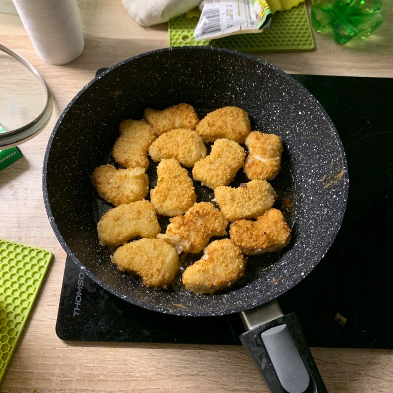 Create meme: nuggets at home, chicken nuggets, fry the nuggets in a frying pan