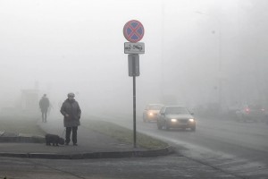 Создать мем: неблагоприятные погодные условия, туман чс, дорога туман