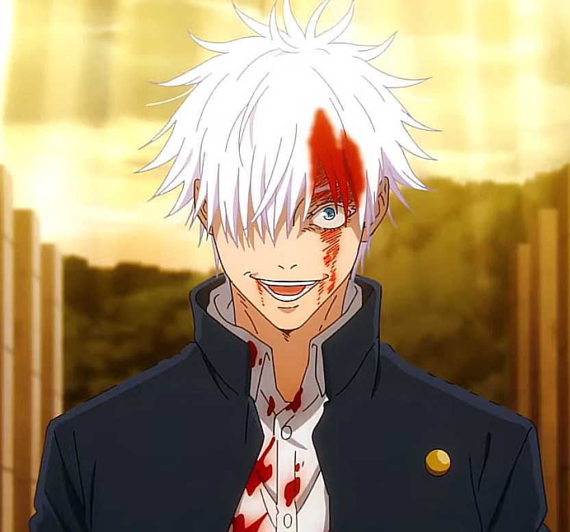 Create meme: Gojo Satoru Magic Battle Season 2, satoru gojo, The man with the white hair from the anime