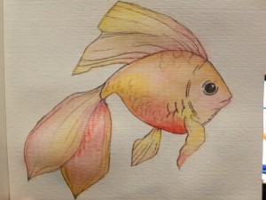 Create meme: photo fish with a pencil, picture to draw a goldfish, goldfish pattern colors
