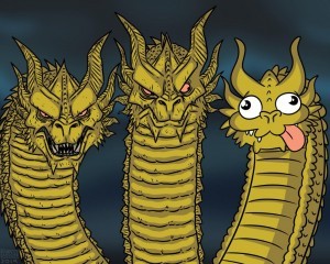 Create meme: three-headed dragon meme, gidora, meme three heads dragon