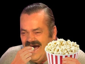 Create meme: the man with the popcorn, a man eats popcorn, people with popcorn
