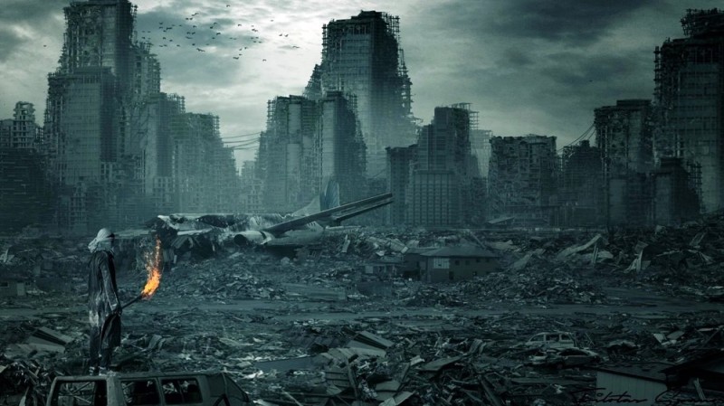 Create meme: the ruined city movie 2003, zombie apocalypse background, ruined city background