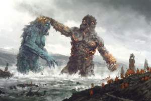 Создать мем: битва титанов монстры, скандинавия мифология, арты