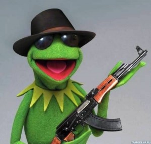 Create meme: Kermit, Kermit The Frog, Kermit the frog with a gun