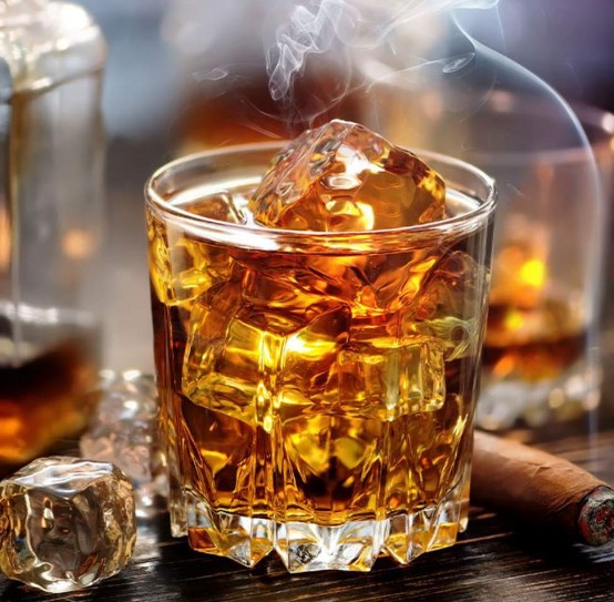 Create meme: yandex.music, whiskey, whiskey on the rocks and a cigar