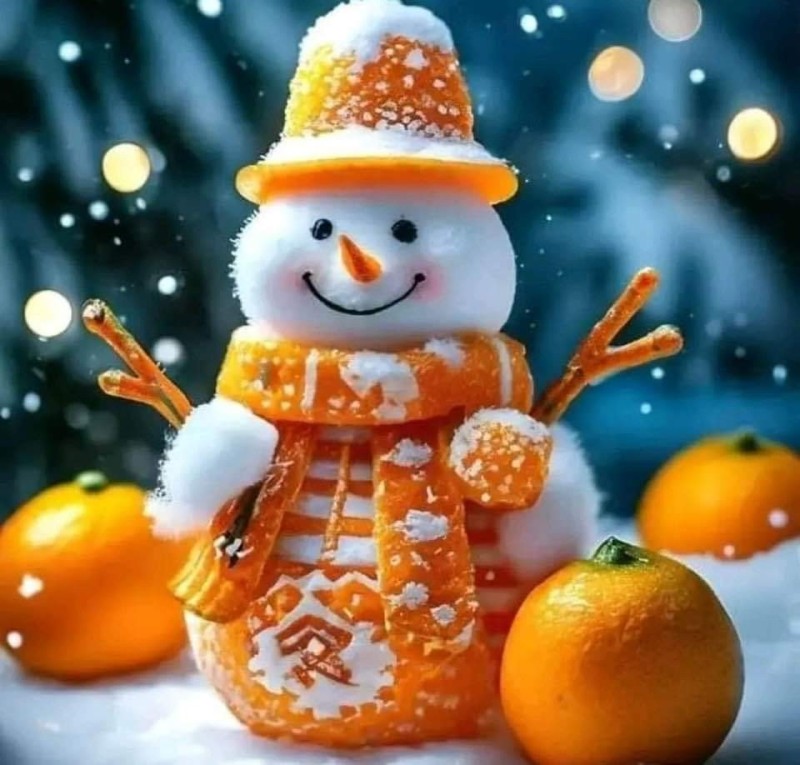 Create meme: tangerines for the new year, snowman , Christmas