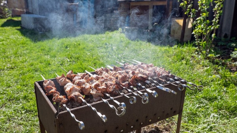 Create meme: May holidays kebabs, barbecue in nature, kebab 