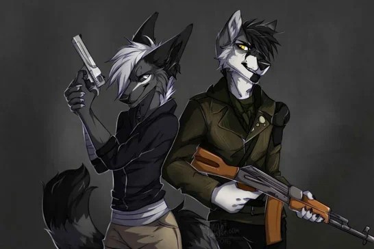 Create meme: furry wolf, furry with weapons, furry guys