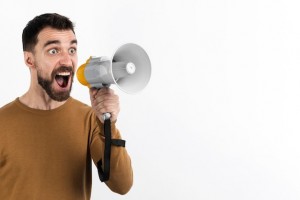 Create meme: male, man with loudspeaker