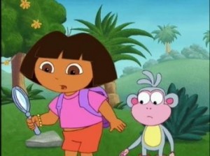 Create meme: Dora the Explorer with a magnifying glass, good cartoons, meme help