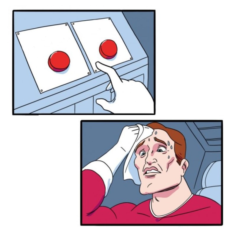 Create meme: meme red button, meme two buttons template, memes 