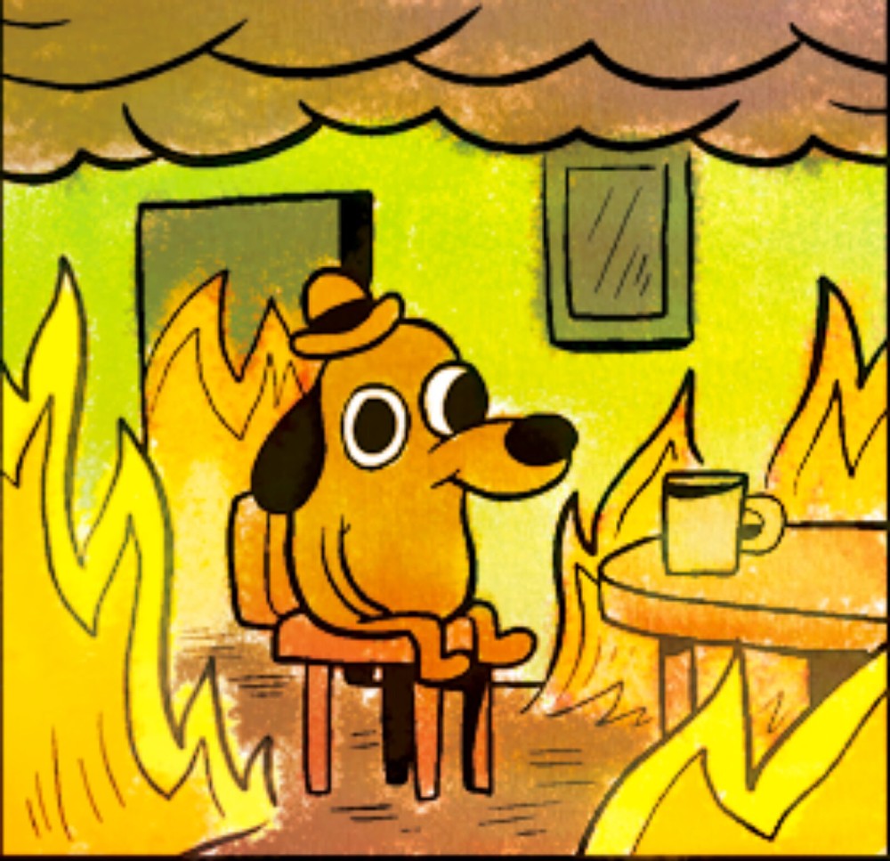 Create Meme Meme This Is Fine Fire At The Table Picture A Dog In