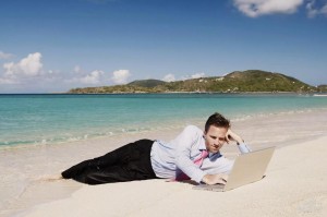 Create meme: freelance, vacation, with a laptop on the beach
