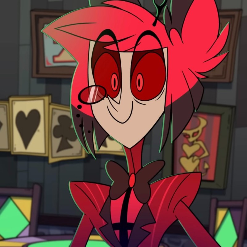 Create meme: alastor hotel hazbin screenshots, the hotel hasbeen Alastor's face, characters hotel hazbin