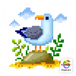 Create meme: Illustration, Seagull pixel art, goose embroidery cross-stitch scheme on the cell