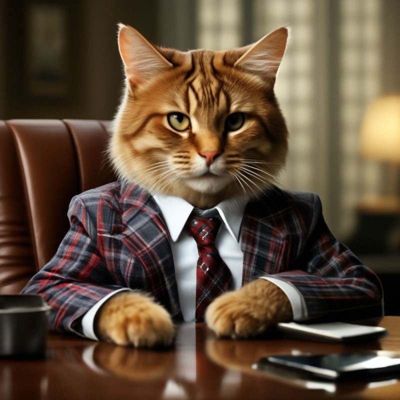 Create meme: business cat, business cat, the cat is the boss