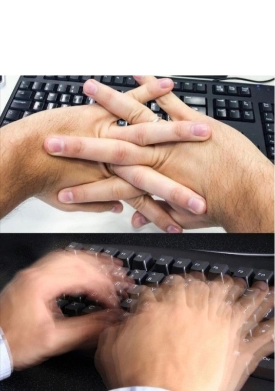 Create meme: a man kneads his fingers in front of the keyboard, hands on the keyboard, typing on the keyboard