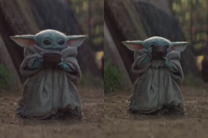 Create meme: baby Yoda, little iodine drinking tea, iodine