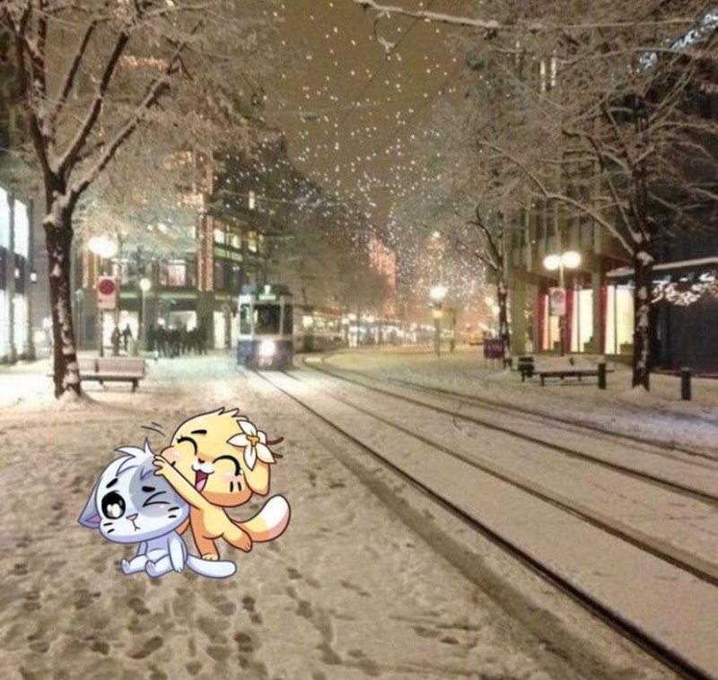 Создать мем: city street at night, зимнее, ночь снег
