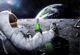 Create meme: cosmonaut cosmos, in space , astronaut with a beer on the moon