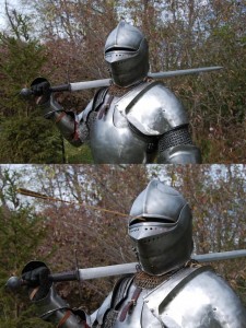 Create meme: meme with knight and arrow, armor of the knights of the middle ages, a knight with an arrow in the helmet