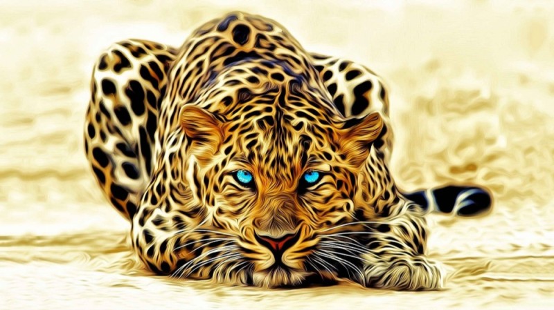 Create meme: leopard painting, 3d wallpaper with animals, fractal graphics leopard