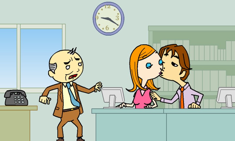 Создать мем: секретный поцелуй в офисе, flash games, игра office kissing