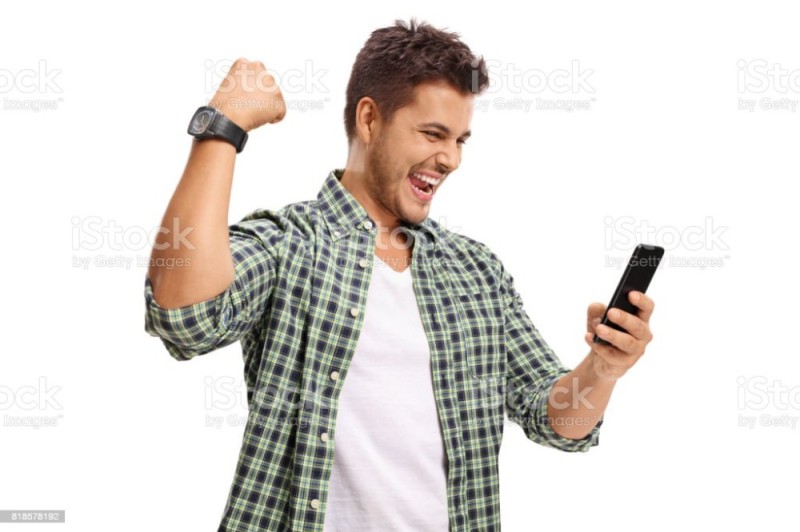 Create meme: the guy is holding the phone, the man with the phone is happy, a satisfied person with a phone