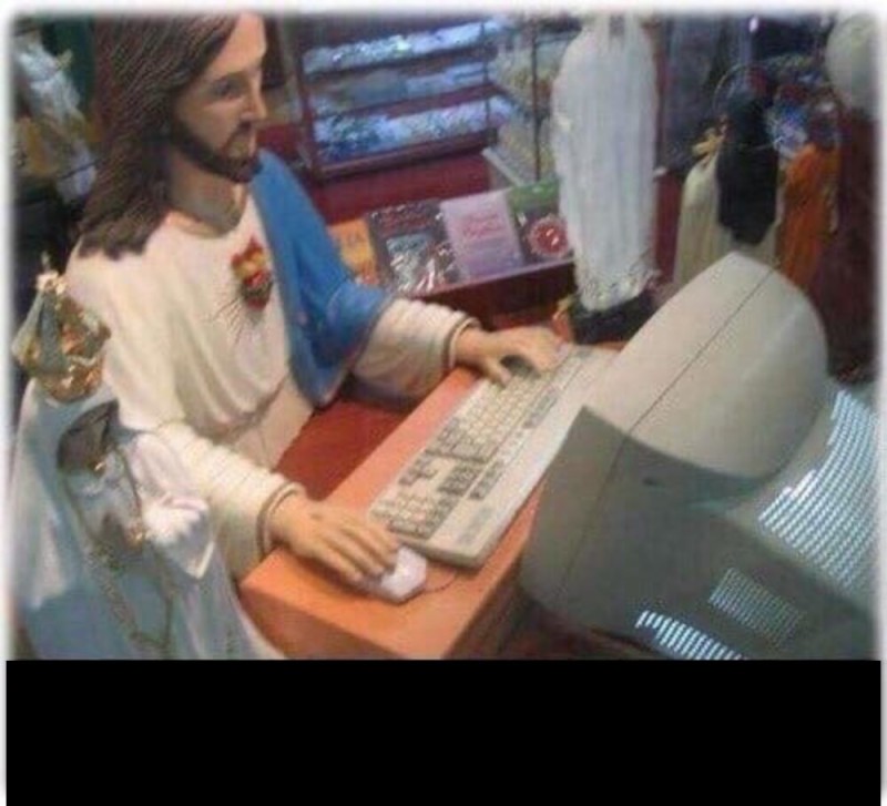 Create meme: Jesus at the computer, jesus the hacker, Jesus at the computer