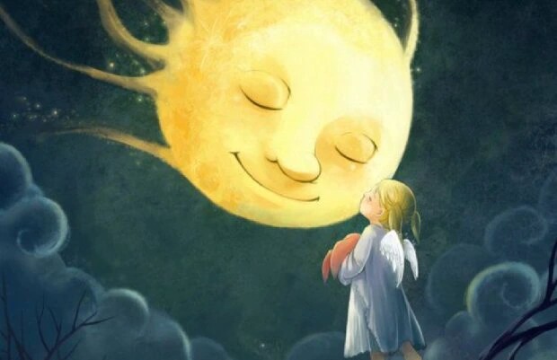 Создать мем: спокойной ночи нежные, луна солнце, рисунок солнце и луна