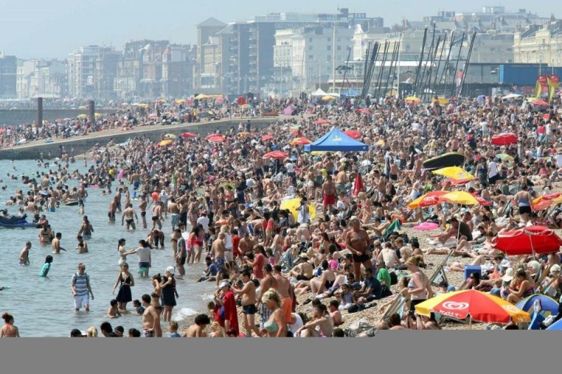 Create meme: crowded beach, lots of people on the beach, the crowd on the beach