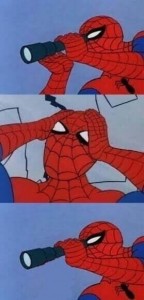 Create meme: spider man meme, meme Spiderman, Spiderman meme binoculars