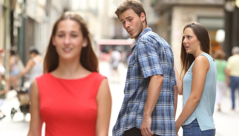 Create meme: girl meme, wrong guy , meme where a guy looks at another girl