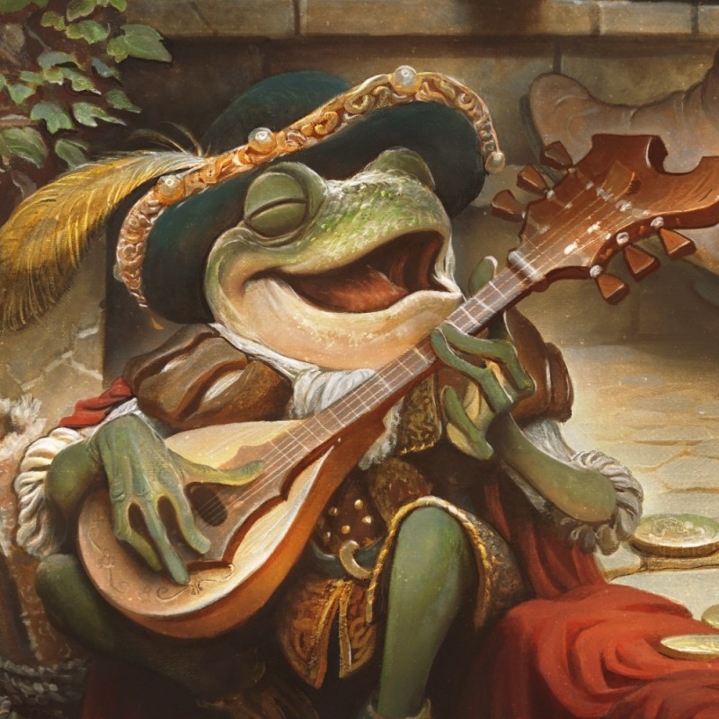 Create meme: frog with guitar, figure , crocodile painting