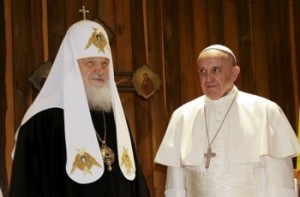 Создать мем: папа франциск и патриарх кирилл, кирилл, встреча патриарха кирилла и папы римского франциска