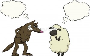 Create meme: wolf vs, think, sheep on a white background