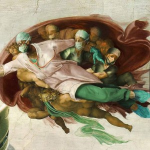 Create meme: creation painting Michelangelo, Michelangelo Sistine chapel creation of Adam, Michelangelo