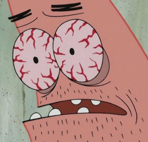 Create meme: Patrick's eyes, Patrick, Patrick with red eyes