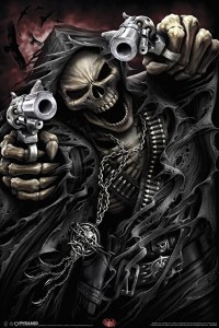 Create meme: skeleton with a gun, skull with guns, skeleton with a gun